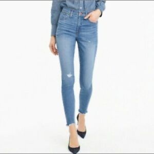 J.Crew Mercantile Women’s 9” high rise distressed raw hem skinny Jean
